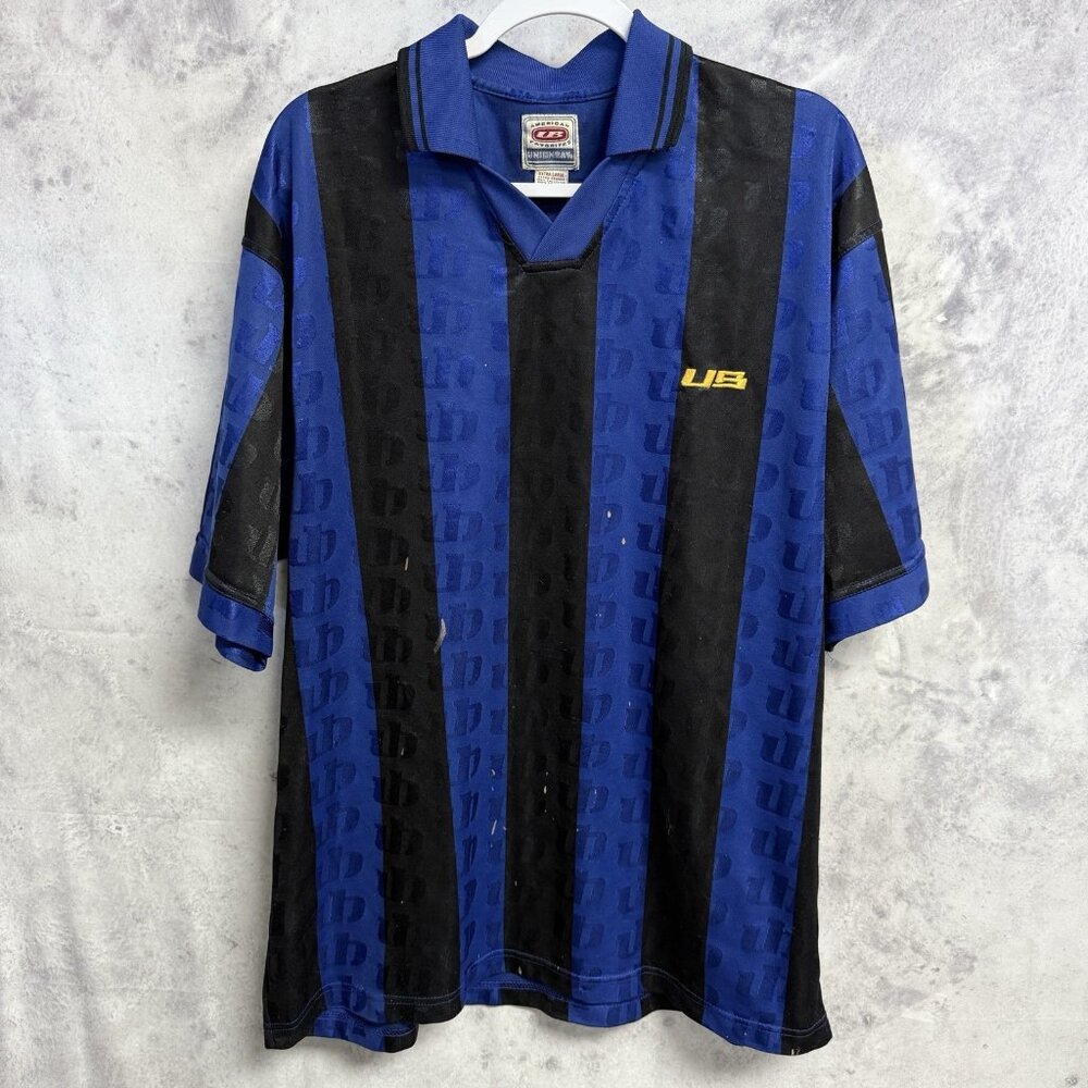 Vintage Union Bay Soccer Jersey Mens XL Blue/Black Short Sleeve 90s Y2K